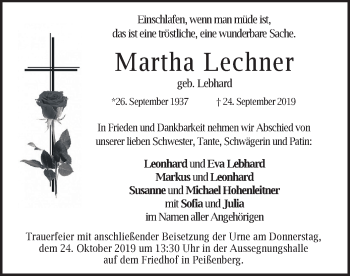 Todesanzeige von Martha Lechner von merkurtz