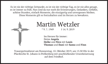Todesanzeige von Martin Wetzler von merkurtz
