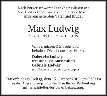 Todesanzeige von Max Ludwig von merkurtz