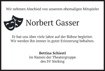 Todesanzeige von Norbert Gasser von merkurtz