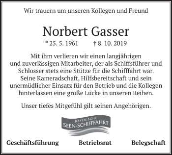 Todesanzeige von Norbert Gasser von merkurtz