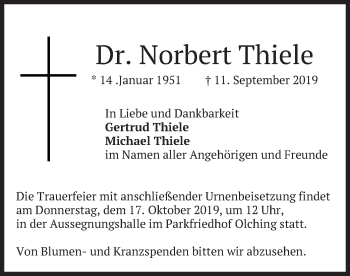 Todesanzeige von Norbert Thiele von merkurtz