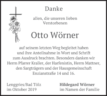 Todesanzeige von Otto Wörner von merkurtz