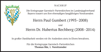Todesanzeige von Paul und Hubertus Gumbert und Rechberg von merkurtz