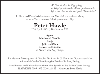 Todesanzeige von Peter Hawle von merkurtz