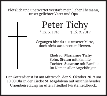 Todesanzeige von Peter Tichy von merkurtz