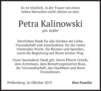 Todesanzeige von Petra Kalinowski von merkurtz