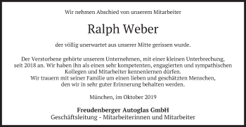 Todesanzeige von Ralph Weber von merkurtz