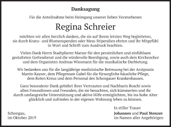 Todesanzeige von Regina Schreier von merkurtz