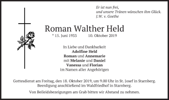 Todesanzeige von Roman Walther Held von merkurtz