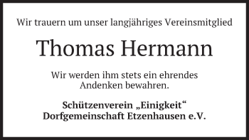 Todesanzeige von Thomas Hermann von merkurtz
