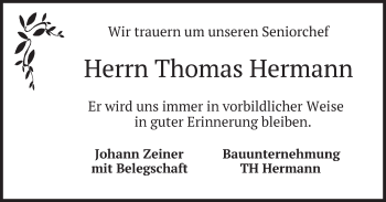 Todesanzeige von Thomas Hermann von merkurtz