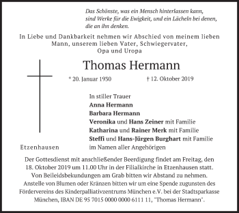 Todesanzeige von Thomas Hermann von merkurtz