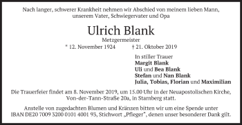 Todesanzeige von Ulrich Blank von merkurtz