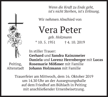 Todesanzeige von Vera Peter von merkurtz