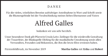 Todesanzeige von Alfred Galles von merkurtz