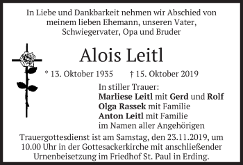 Todesanzeige von Alois Leitl von merkurtz