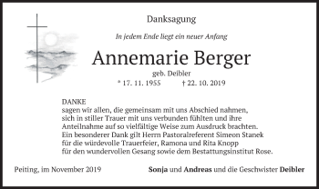 Todesanzeige von Annemarie Berger von merkurtz