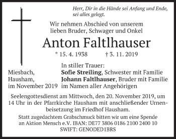 Todesanzeige von Anton Faltlhauseer von merkurtz
