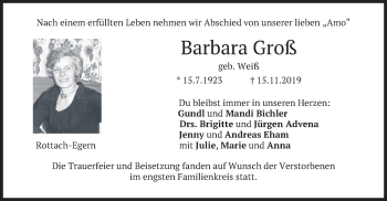 Todesanzeige von Barbara Groß von merkurtz