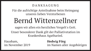 Todesanzeige von Bernd Wittenzellner von merkurtz
