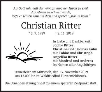 Todesanzeige von Christian Ritter von merkurtz