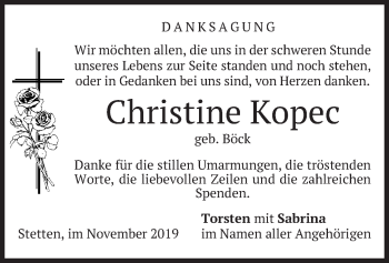 Todesanzeige von Christine Kopec von merkurtz