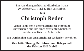 Todesanzeige von Christoph Reder von merkurtz