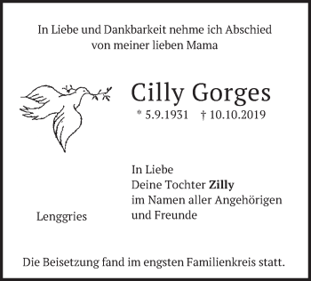 Todesanzeige von Cilly Gorges von merkurtz