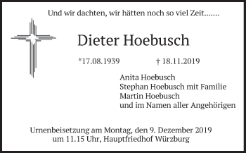 Todesanzeige von Dieter Hoebusch von merkurtz