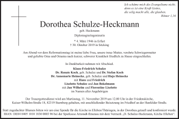 Todesanzeige von Dorothea Schulze-Heckmann von merkurtz