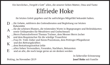 Todesanzeige von Elfriede Hoke von merkurtz
