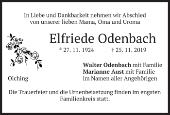 Todesanzeige von Elfriede Odenbach von merkurtz