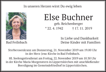 Todesanzeige von Else Buchner von merkurtz
