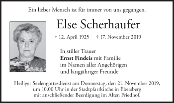 Todesanzeige von Else Scherhaufer von merkurtz