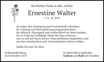 Todesanzeige von Ernestine Walter von merkurtz