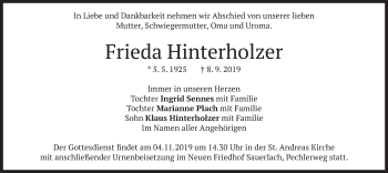 Todesanzeige von Frieda Hinterholzer von merkurtz