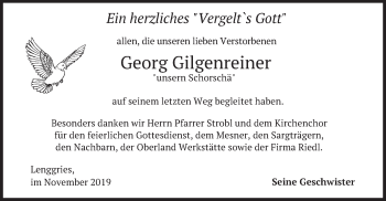 Todesanzeige von Georg Gilgenreiner von merkurtz