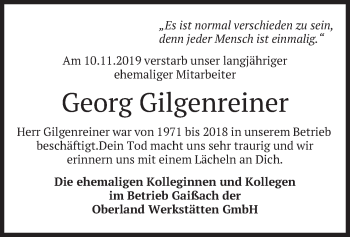 Todesanzeige von Georg Gilgenreiner von merkurtz