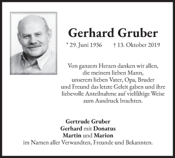 Todesanzeige von Gerhard Gruber von merkurtz