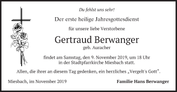 Todesanzeige von Gertraud Berwanger von merkurtz