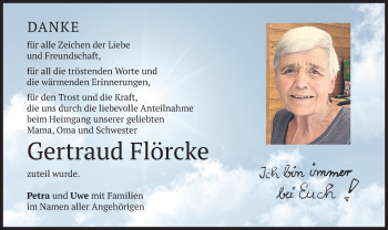 Todesanzeige von Gertraud Flörcke von merkurtz