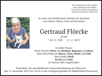 Todesanzeige von Gertraud Flörcke von merkurtz