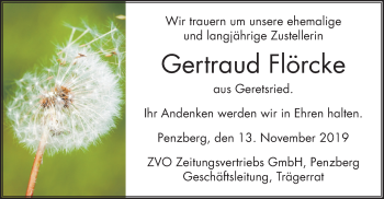Todesanzeige von Gertraud Flörcke von merkurtz