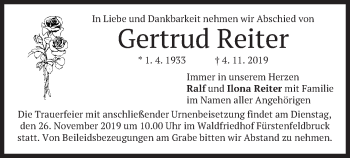 Todesanzeige von Gertrud Reiter von merkurtz