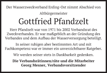 Todesanzeige von Gottfried Pfandzelt von merkurtz