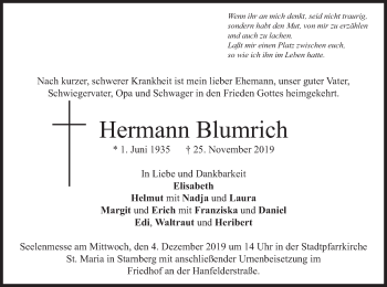 Todesanzeige von Hermann Blumrich von merkurtz