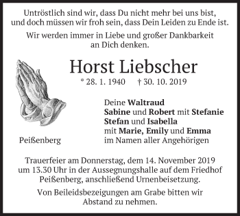 Todesanzeige von Horst Liebscher von merkurtz