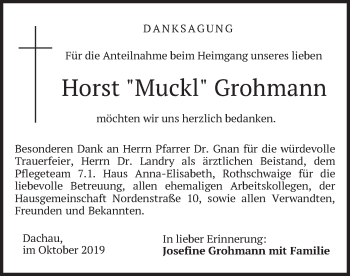 Todesanzeige von Horst Muckl Grohmann von merkurtz