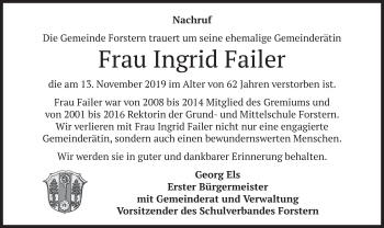 Todesanzeige von Ingrid Failer von merkurtz